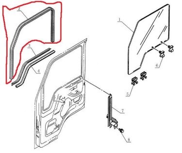 Уплотнитель стекла двери внутренний JAC 1020, 1045